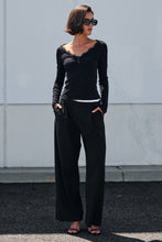 Load image into Gallery viewer, Urban Daizy - Lace Trim Ribbed Knit Henley Top
