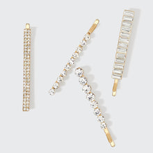 Load image into Gallery viewer, KITSCH - Metal Rhinestone Assorted Bobby Pins 4pc Set - Gold
