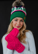Load image into Gallery viewer, Green, Navy &amp; Pink Ski Bum Pom Hat
