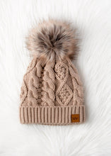 Load image into Gallery viewer, Taupe Cable Knit Pom Hat
