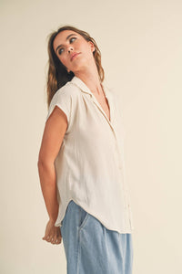 MIOU MUSE - MMT1194   BUTTON DOWN CAP SLEEVE SHIRTS