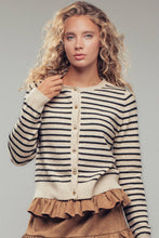 Load image into Gallery viewer, Urban Daizy - Parisian Striped Gold Button Cardigan
