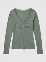 Load image into Gallery viewer, Urban Daizy - Lace Trim Ribbed Knit Henley Top

