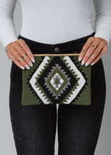 Load image into Gallery viewer, Olive, White &amp; Black Aztec Wristlet
