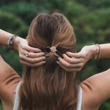 Load image into Gallery viewer, K'lani hair tie bracelets - "Bloom" Maroon &amp; Pink with Pressed Flowers Hair Tie Bracelets
