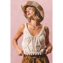 Load image into Gallery viewer, OPEN KNIT CROP TANK TOP WITH SCALLOP HEM: OATMEAL / S
