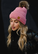 Load image into Gallery viewer, Pink Cable Knit Pom Hat
