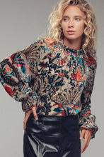 Load image into Gallery viewer, Urban Daizy - Burnout Velvet Smocked Mock Neck Blouse
