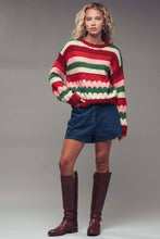 Load image into Gallery viewer, Urban Daizy - Chunky Holiday Stripe Sweater – Bold Multicolor Knit
