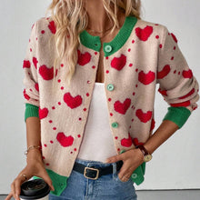 Load image into Gallery viewer, EmberLoom - Valentine Day Heart Crochet Color Block Cardigan
