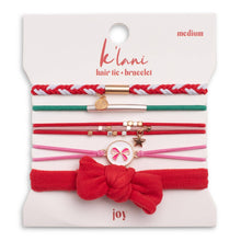 Load image into Gallery viewer, K'lani hair tie bracelets - "Joy" Red &amp; Green Holiday Hair Tie Bracelets
