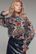 Load image into Gallery viewer, Urban Daizy - Burnout Velvet Smocked Mock Neck Blouse
