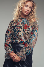 Load image into Gallery viewer, Urban Daizy - Burnout Velvet Smocked Mock Neck Blouse
