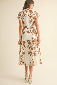 MIOU MUSE - D3607   PRINT BUTTON DOWN FLARE DRESS
