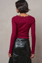 Load image into Gallery viewer, Urban Daizy - Lace Trim Ribbed Knit Henley Top
