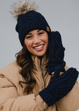Load image into Gallery viewer, Navy Cable Knit Pom Hat
