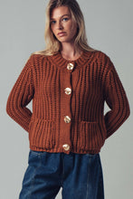 Load image into Gallery viewer, Urban Daizy - Chunky Gold Button Ribbed Knit Cardigan
