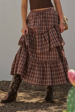 Load image into Gallery viewer, Urban Daizy - Plaid Tiered Ruffle Cotton Maxi Skirt
