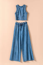 Load image into Gallery viewer, Urban Daizy - Mineral Wash Cotton Crop Tank &amp; Wide Leg Pant Set
