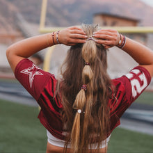 Load image into Gallery viewer, K'lani hair tie bracelets - "Game Day" Maroon &amp; Gray Hair Tie Bracelets
