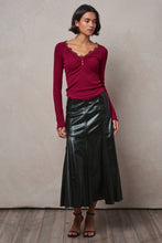 Load image into Gallery viewer, Urban Daizy - Lace Trim Ribbed Knit Henley Top
