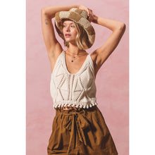 Load image into Gallery viewer, OPEN KNIT CROP TANK TOP WITH SCALLOP HEM: OATMEAL / L
