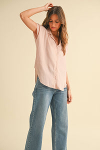 MIOU MUSE - MMT1194   BUTTON DOWN CAP SLEEVE SHIRTS