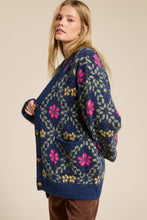 Load image into Gallery viewer, Mimosa - Retro Floral Print Fuzzy Knit Cardigan
