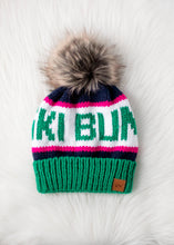 Load image into Gallery viewer, Green, Navy &amp; Pink Ski Bum Pom Hat
