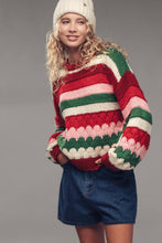 Load image into Gallery viewer, Urban Daizy - Chunky Holiday Stripe Sweater – Bold Multicolor Knit

