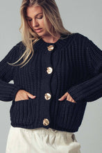 Load image into Gallery viewer, Urban Daizy - Chunky Gold Button Ribbed Knit Cardigan
