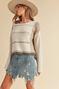 Mona Knit Stripe Pullover Sweater: White/Oat / M / Knit
