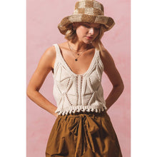 Load image into Gallery viewer, OPEN KNIT CROP TANK TOP WITH SCALLOP HEM: OATMEAL / S
