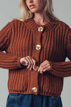 Load image into Gallery viewer, Urban Daizy - Chunky Gold Button Ribbed Knit Cardigan
