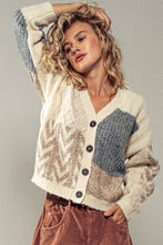 Load image into Gallery viewer, Urban Daizy - Patchwork Cable Knit V Neck Cardigan
