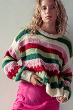 Load image into Gallery viewer, Urban Daizy - Chunky Holiday Stripe Sweater – Bold Multicolor Knit
