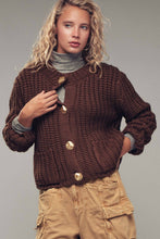 Load image into Gallery viewer, Urban Daizy - Chunky Gold Button Ribbed Knit Cardigan
