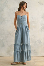 Load image into Gallery viewer, MIOU MUSE - JU4208   TIERED BOTTOM DETAIL CHAMBRAY JUMPSUIT
