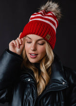 Load image into Gallery viewer, Red &amp; Pink Striped Pom Hat
