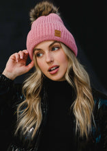 Load image into Gallery viewer, Pink Cable Knit Pom Hat
