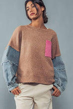 Load image into Gallery viewer, Denim Sleeve Color Blocked Sweater : IVORY / S/M-3:M/L-3

