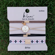Load image into Gallery viewer, K'lani hair tie bracelets - "Drive" Black &amp; Cream Hair Tie Bracelets with Removable Ball Marker
