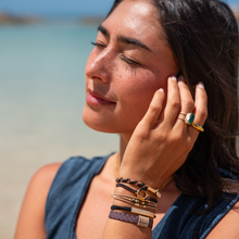 Load image into Gallery viewer, K'lani hair tie bracelets - "Ember" Tortoise Shell Ring Charm with gold, browns and neutrals.
