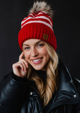 Load image into Gallery viewer, Red &amp; Pink Striped Pom Hat
