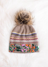 Load image into Gallery viewer, Luxe Tan Patterned w/ Floral Pattern Cuff Pom Hat
