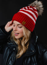 Load image into Gallery viewer, Red &amp; Pink Striped Pom Hat
