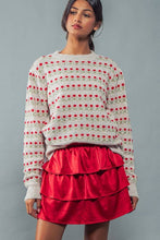 Load image into Gallery viewer, ROSE PRINT PULLOVER RIB KNIT SWEATER : WHITE RED / S/M-3:M/L-3
