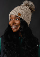 Load image into Gallery viewer, Taupe Cable Knit Pom Hat
