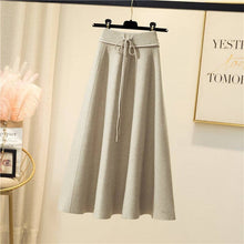 Load image into Gallery viewer, Solid Color High Waist A-Line Pleated Long Knitted Skirt
