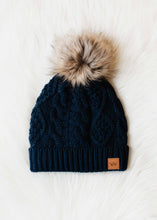 Load image into Gallery viewer, Navy Cable Knit Pom Hat
